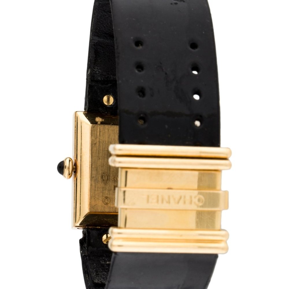 Chanel Mademoiselle 18K Gold Watch w/ black leathe - Picture 3 of 4